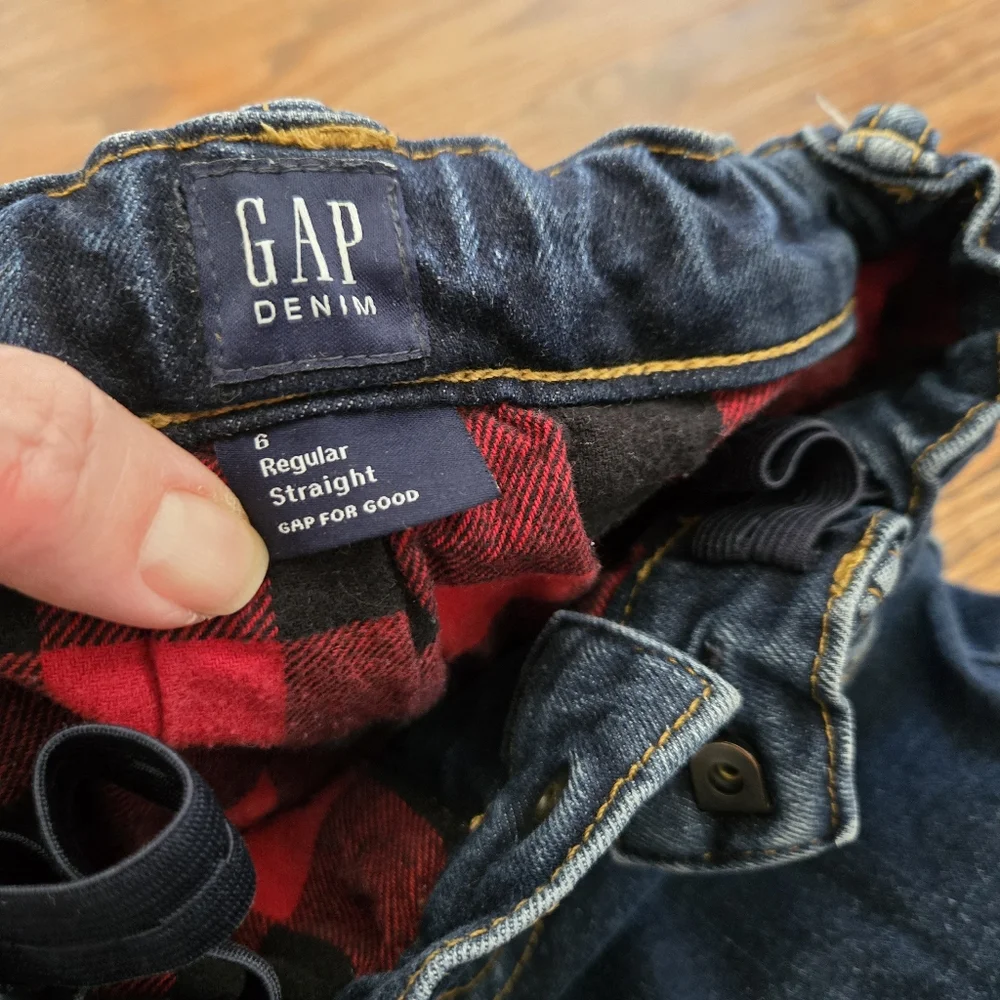 GAP Plaid Flannel Lined Boys Jeans Sz 6 Regular Straight EUC